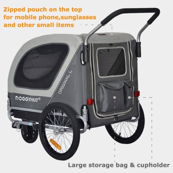 Doggyhut 2‑in‑1 Fahrradanhänger & Hundebuggy, bis 35 kg, Feststellbremse, Tiggo 80405
