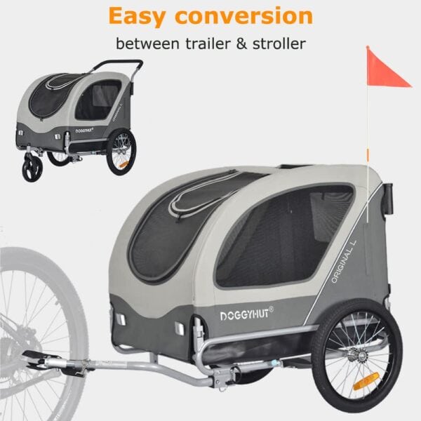 Doggyhut 2‑in‑1 Fahrradanhänger & Hundebuggy, bis 35 kg, Feststellbremse, Tiggo 80405