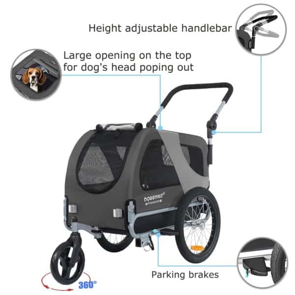 DOGGYHUT® 2-in-1 Hundebuggy & Jogger – bis 23 kg, faltbar, Fahrrad‑ und Laufanhänger