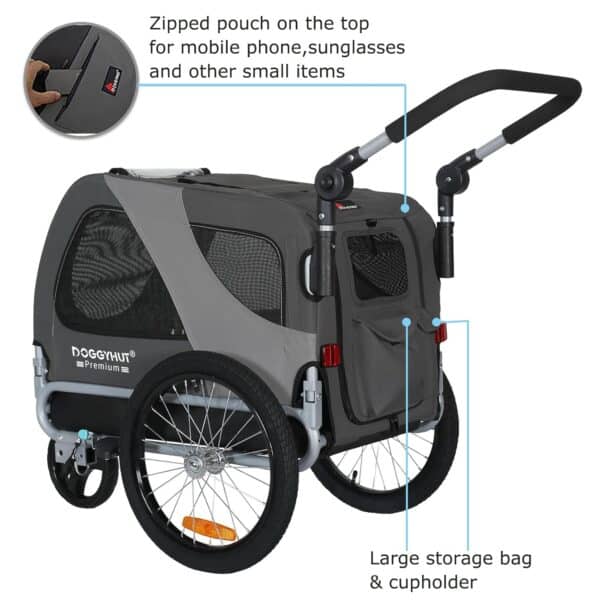 DOGGYHUT® 2-in-1 Hundebuggy & Jogger – bis 23 kg, faltbar, Fahrrad‑ und Laufanhänger