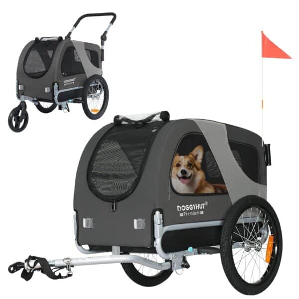 DOGGYHUT® 2-in-1 Hundebuggy & Jogger – bis 23 kg, faltbar, Fahrrad‑ und Laufanhänger