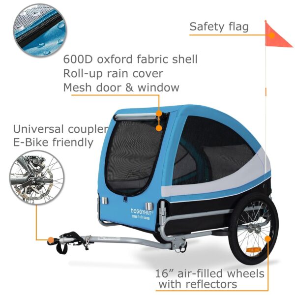 DOGGYHUT® Fahrrad‑Hundeanhänger bis 35 kg – Klappbar, Aluminiumrahmen, Sicherheitsgurt