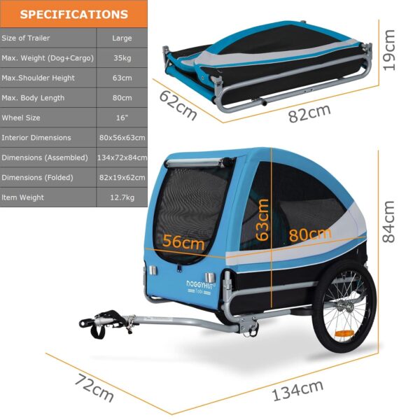 DOGGYHUT® Fahrrad‑Hundeanhänger bis 35 kg – Klappbar, Aluminiumrahmen, Sicherheitsgurt