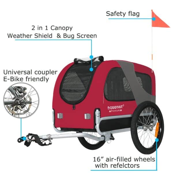 DOGGYHUT® Fahrradhundeanhänger Medium – bis 23 kg, klappbar, Premium