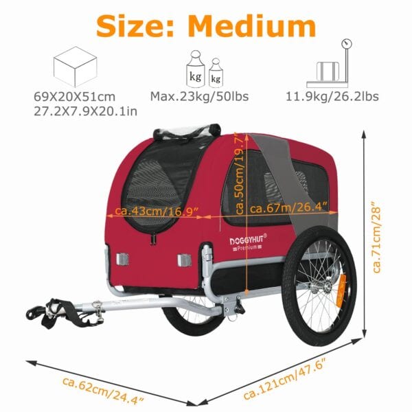 DOGGYHUT® Fahrradhundeanhänger Medium – bis 23 kg, klappbar, Premium