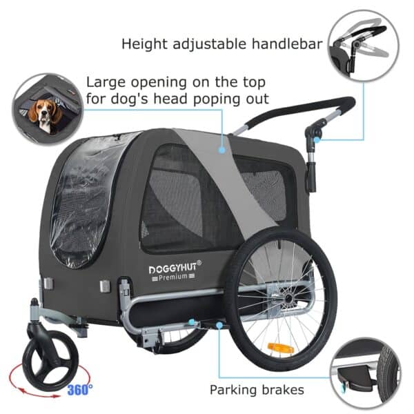 DOGGYHUT® Hunde‑Fahrradanhänger 2‑in‑1, 270 l, bis 35 kg, faltbarer Aluminium‑Rahmen