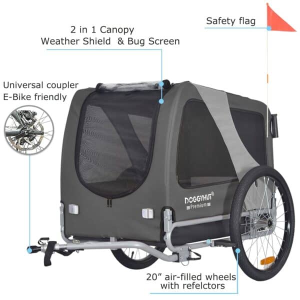 DOGGYHUT® Hunde‑Fahrradanhänger 2‑in‑1, 270 l, bis 35 kg, faltbarer Aluminium‑Rahmen