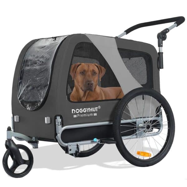 DOGGYHUT® Hunde‑Fahrradanhänger 2‑in‑1, 270 l, bis 35 kg, faltbarer Aluminium‑Rahmen