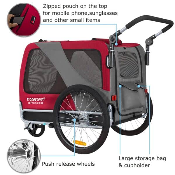 DOGGYHUT® Hundefahrradanhänger 2‑in‑1 Jogger, 23‑45 kg, witterungsbeständig