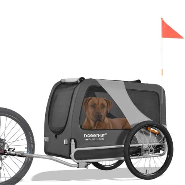 DOGGYHUT® Hundefahrradanhänger XL – 45 kg, für große Hunde, Sicherheitsrahmen