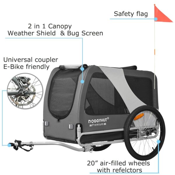 DOGGYHUT® Hundefahrradanhänger XL – 45 kg, für große Hunde, Sicherheitsrahmen