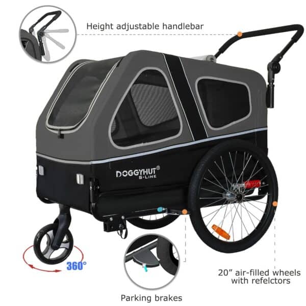 Doggyhut S‑Line XL 2‑in‑1 Hundeanhänger‑Buggy, gefedert, bis 45 kg