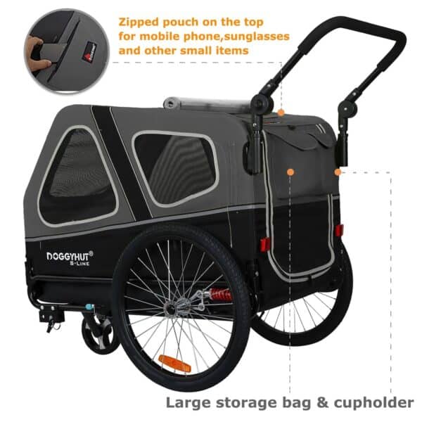 Doggyhut S‑Line XL 2‑in‑1 Hundeanhänger‑Buggy, gefedert, bis 45 kg