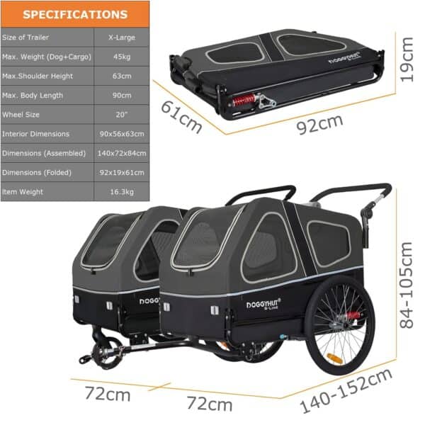 Doggyhut S‑Line XL 2‑in‑1 Hundeanhänger‑Buggy, gefedert, bis 45 kg