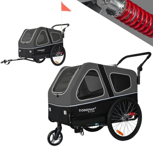 Doggyhut S‑Line XL 2‑in‑1 Hundeanhänger‑Buggy, gefedert, bis 45 kg