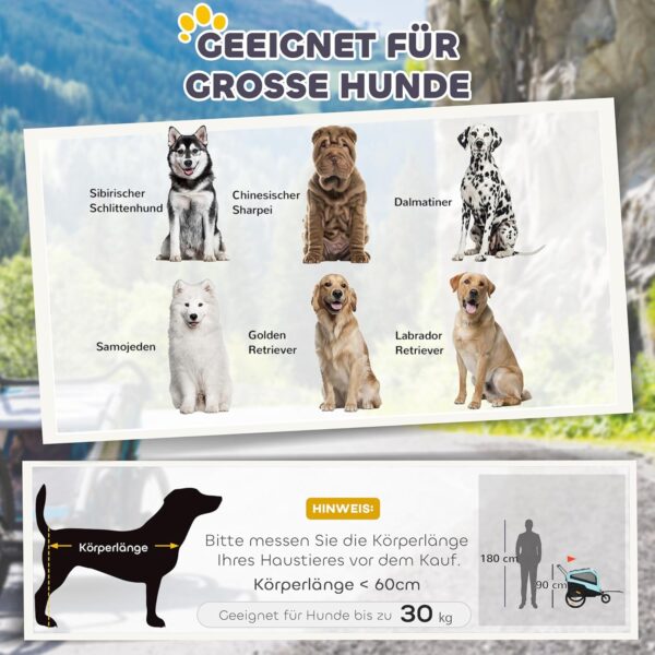 PawHut 2-in-1 Hunde‑Fahrradanhänger, 30 kg, Reflektoren, Oxford‑Gewebe, Blau