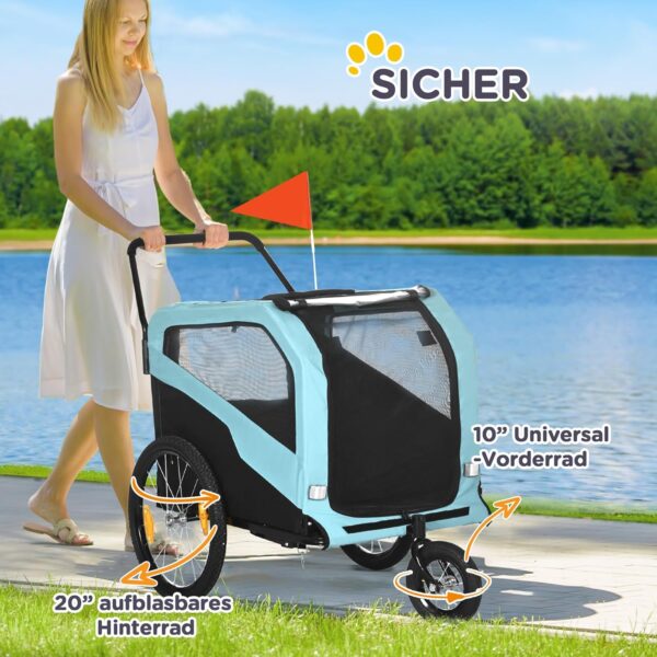 PawHut 2-in-1 Hunde‑Fahrradanhänger, 30 kg, Reflektoren, Oxford‑Gewebe, Blau