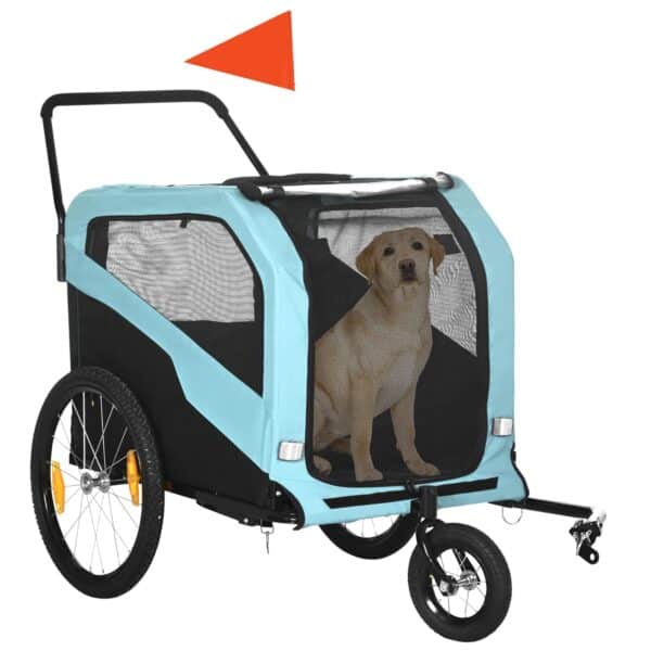 PawHut 2-in-1 Hunde‑Fahrradanhänger, 30 kg, Reflektoren, Oxford‑Gewebe, Blau