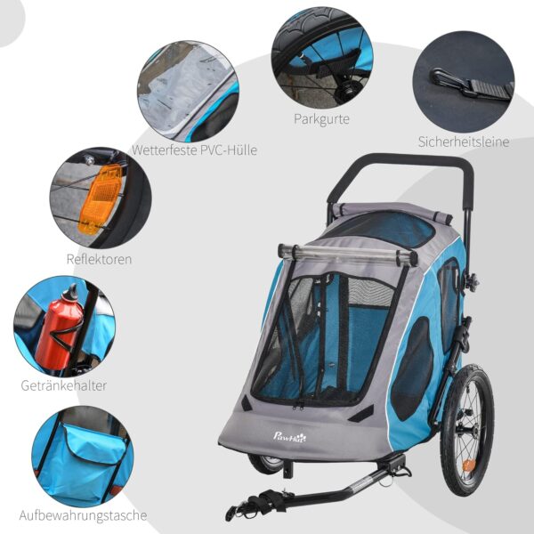 PawHut 2‑in‑1 Hundeanhänger – atmungsaktiver Oxford‑Stoff, Metallrahmen, Blau