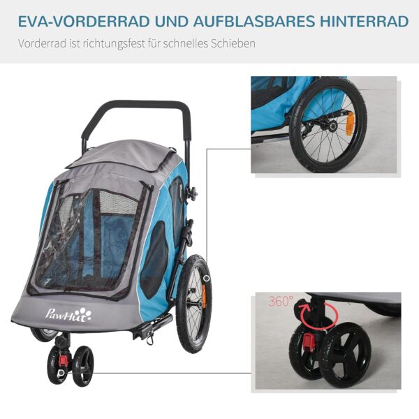 PawHut 2‑in‑1 Hundeanhänger – atmungsaktiver Oxford‑Stoff, Metallrahmen, Blau