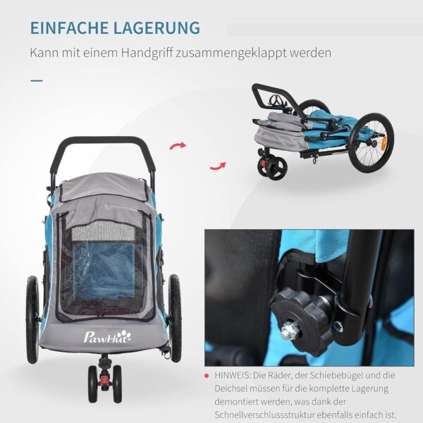 PawHut 2‑in‑1 Hundeanhänger – atmungsaktiver Oxford‑Stoff, Metallrahmen, Blau