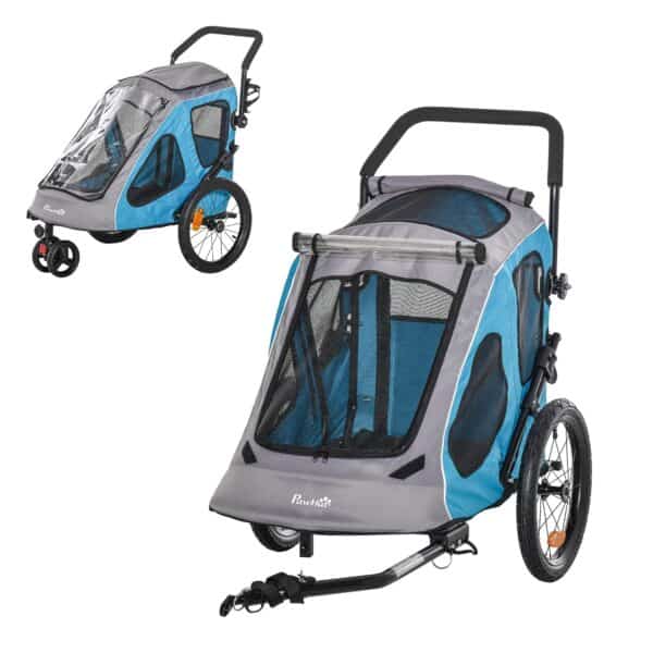 PawHut 2‑in‑1 Hundeanhänger – atmungsaktiver Oxford‑Stoff, Metallrahmen, Blau