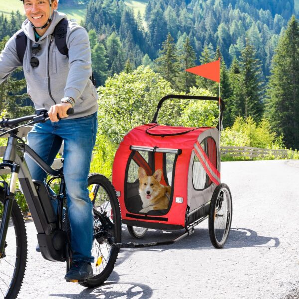 PawHut 2‑in‑1 Hundeanhänger/Buggy 20 kg Reflektoren Oxford‑Gewebe Rot