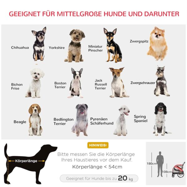 PawHut 2‑in‑1 Hundeanhänger/Buggy 20 kg Reflektoren Oxford‑Gewebe Rot