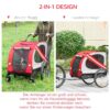 PawHut 2‑in‑1 Hundeanhänger/Buggy 20 kg Reflektoren Oxford‑Gewebe Rot