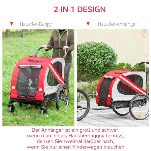 PawHut 2‑in‑1 Hundeanhänger/Buggy 20 kg Reflektoren Oxford‑Gewebe Rot