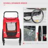 PawHut 2‑in‑1 Hundeanhänger/Buggy 20 kg Reflektoren Oxford‑Gewebe Rot