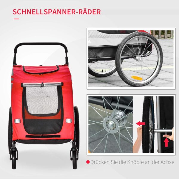 PawHut 2‑in‑1 Hundeanhänger/Buggy 20 kg Reflektoren Oxford‑Gewebe Rot