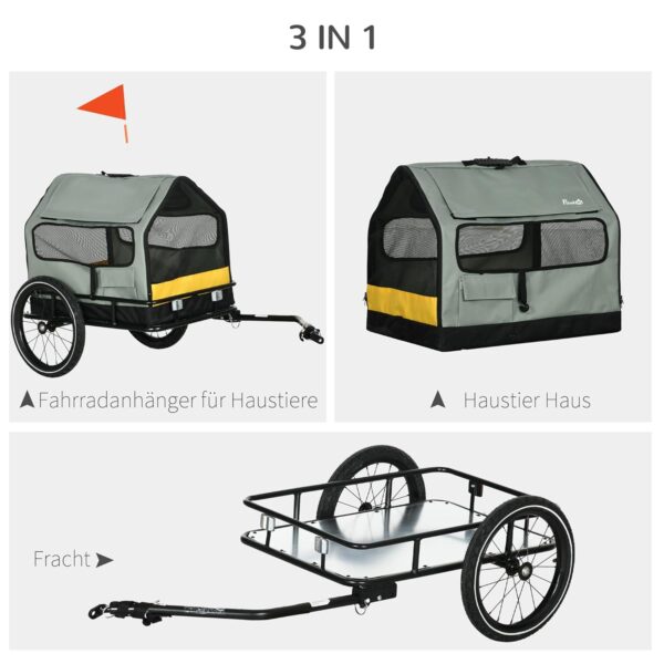 PawHut 3‑in‑1 Hundeanhänger – Lastenanhänger, reflektierend, bis 10 kg, Oxford Grau