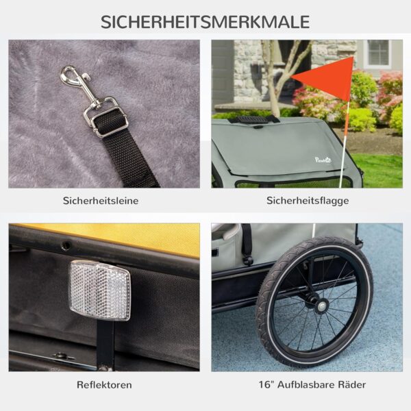 PawHut 3‑in‑1 Hundeanhänger – Lastenanhänger, reflektierend, bis 10 kg, Oxford Grau