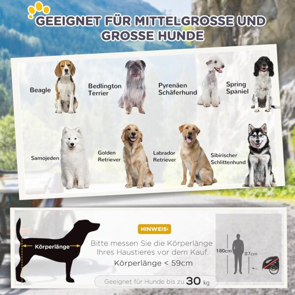 PawHut Hunde‑Fahrradanhänger – geländegängig, Stahlrahmen, wetterfestes Oxford‑Gewebe (145×80×87 cm)