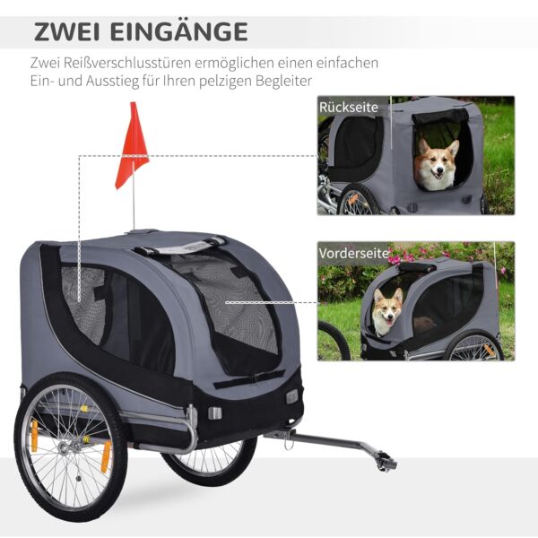 PawHut Hundetransporter Fahrradanhänger – faltbar, belüftet, 130 × 73 × 90 cm