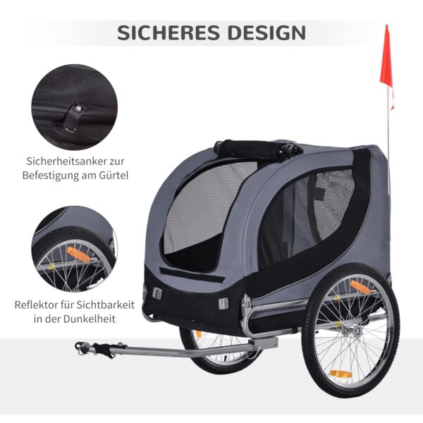 PawHut Hundetransporter Fahrradanhänger – faltbar, belüftet, 130 × 73 × 90 cm