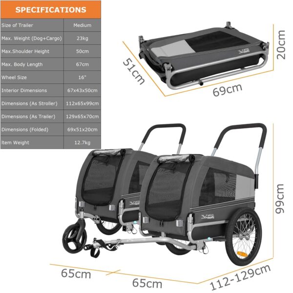 Tiggo Hundebuggy 2in1 Fahrradanhänger Medium – faltbar, sicher, leicht