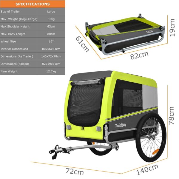 Tiggo VS Pets Hunde‑Fahrradanhänger 270 L, bis 35 kg, klappbar